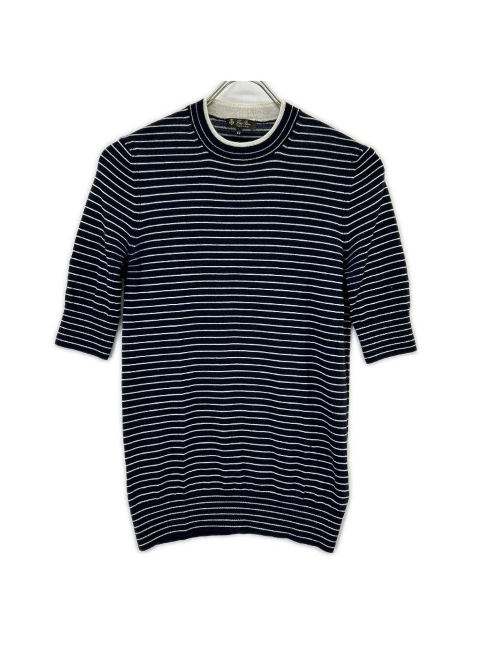 Loro Piana Navy Border Cashmere Silk Half Sleeve Knit 42 Sweater